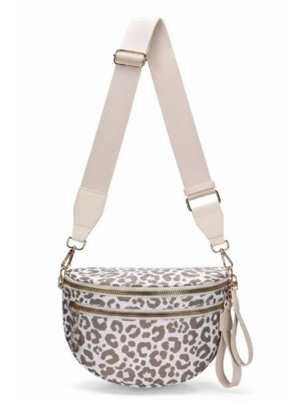 Beige Leopard Nylon Crossbody Bag